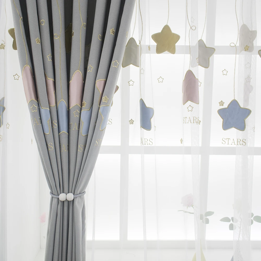 Серые бархатные шторы со звездами и вышивкой белые коридоры для гостиной спальни