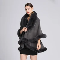winter fake fur coat womens poncho jacket plus size bat sleeve warm cape overcoat long cloak outwear loose casual shawl female