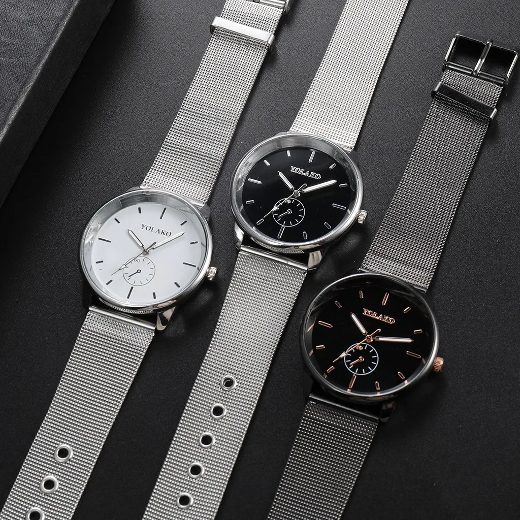 

Quartz Watch Simple Mirror Round Dial Stainless Steel Mesh Strap Watch for Men 2021 Casual Wristwatch Horloges Mannen Drop Ship