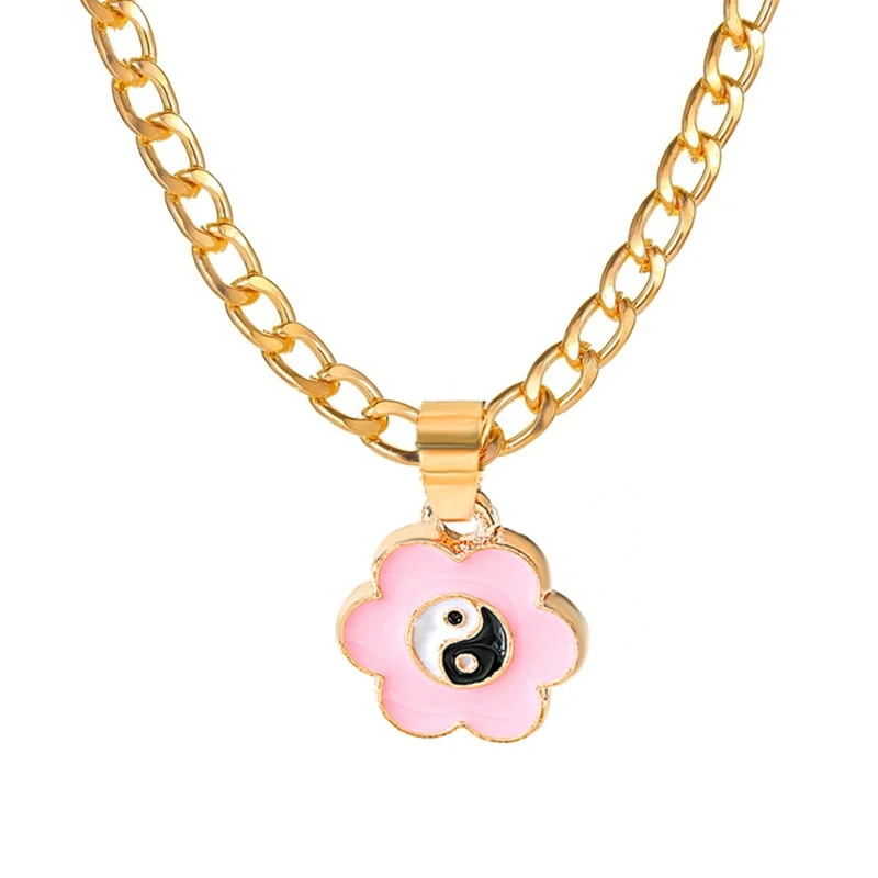 

New Multicolor Enamel Bagua TaiChi Charms Pendant Cute Flower Glazed Yin Yang Bagua Pendant For DIY Making Necklace Accessories