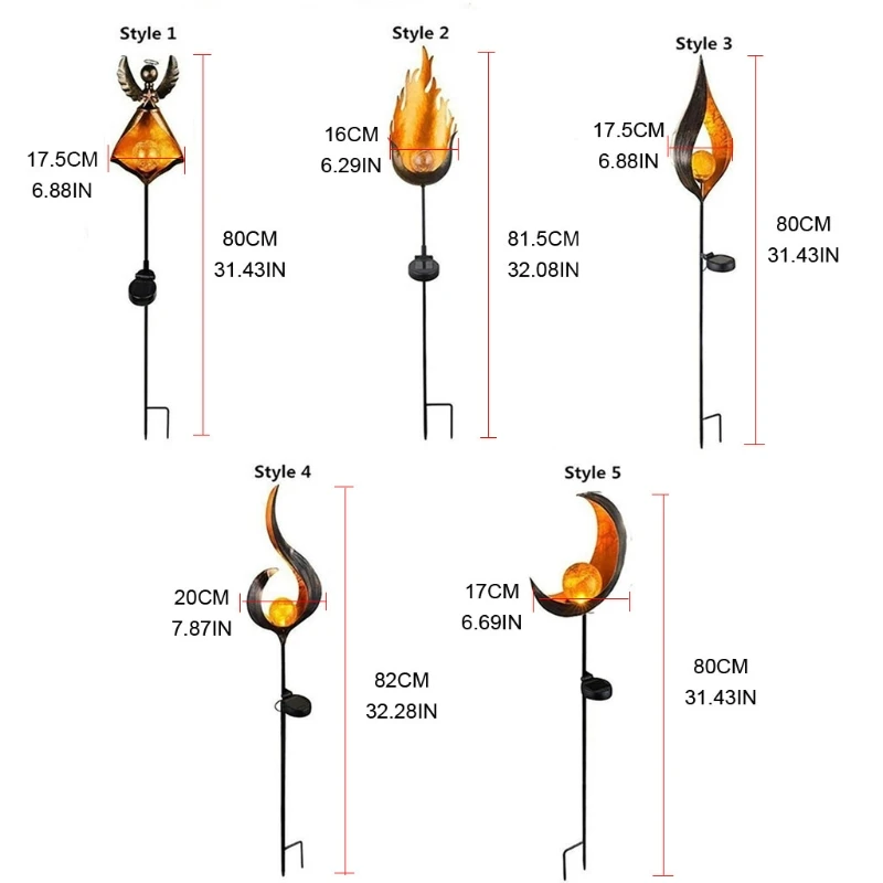 

Cracked Glass Ball Pile Flame Solar Lawn Lamp Solar Powered Garden Spike Lights Outdoor LED Flower Decorative Waterproof