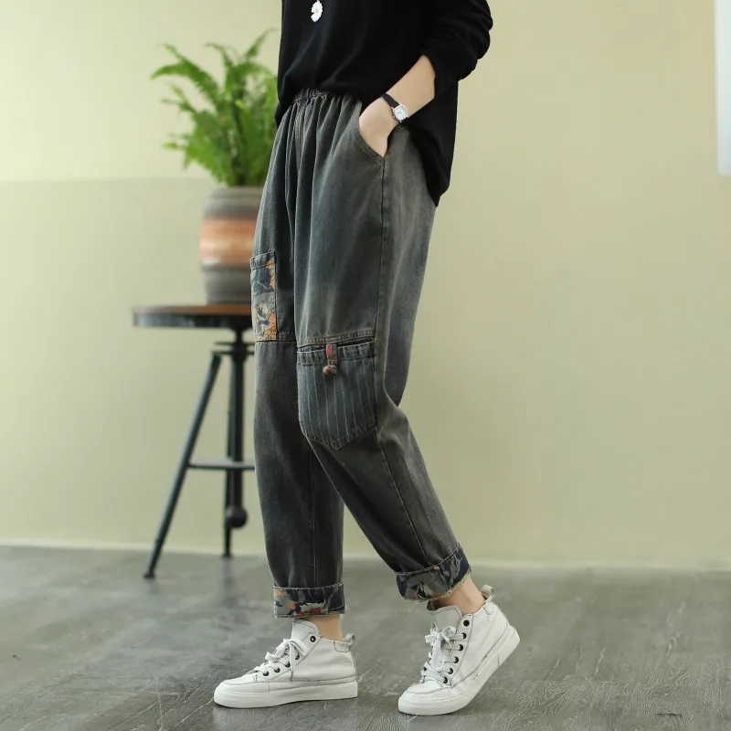 Женские джинсовые брюки Max LuLu винтажные черные шаровары в полоску с принтом