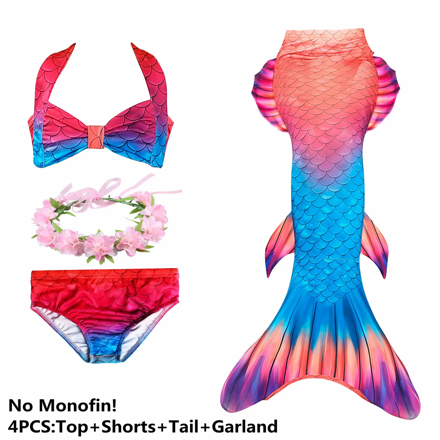 swimsuit and garland Новые модные плавательные хвосты русалки для детей, летняя пляжная одежда для девочек, купальные костюмы, костюм русалки - Цвет: swimsuit and garland