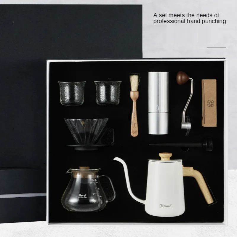 

Кофеварка ручной работы, Подарочная коробка, домашнее приготовление пищи, капельная Кофеварка, кофемолка, набор ручных чайников для розлив...