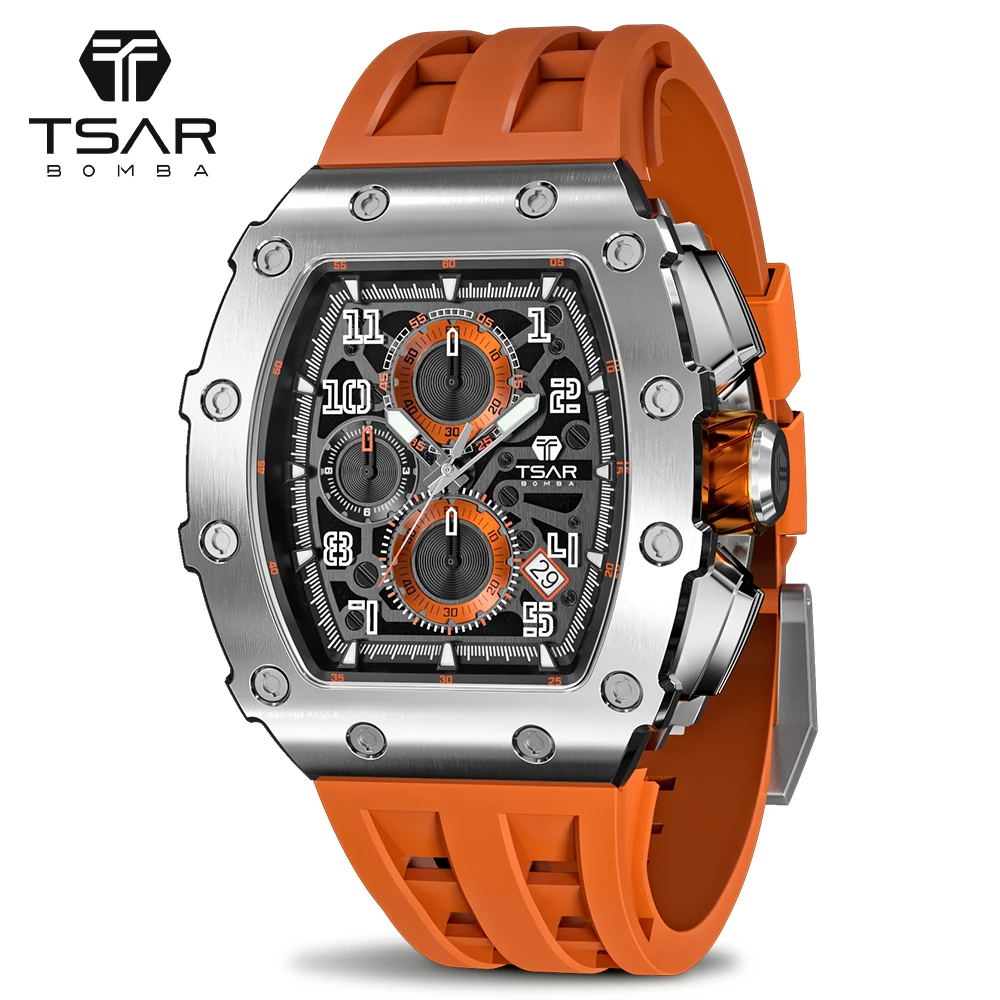 

TSAR BOMBA Watch for Men 50M Waterproof Tonneau Design Sapphire Glass Quartz Wristwatches Luxury Gift for Mens Relogio Masculino