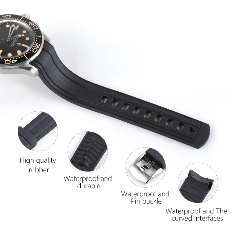 Ремешок силиконовый для наручных часов из натурального фторо-каучука с пряжкой