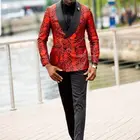Мужской Жаккардовый пиджак красного цвета с черными брюками смокинг мужские костюмы костюм для жениха свадьбы Мужской зеленый облегающий Блейзер 2 шт. Terno Masculino