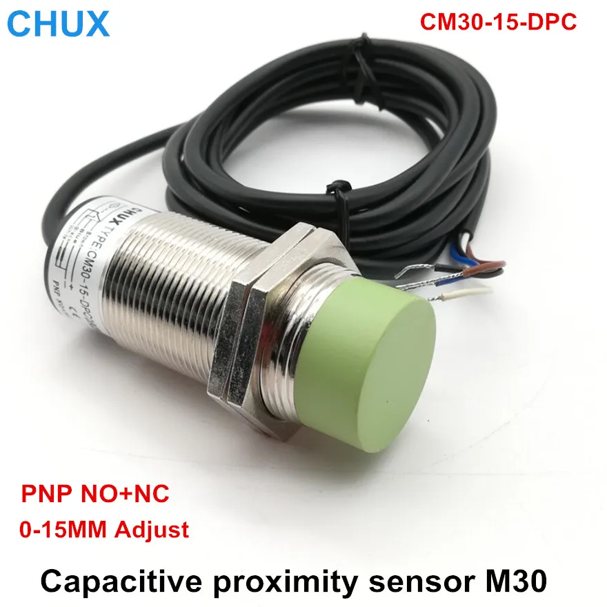 

Mask machine Capacitive Proximity Sensor PNP 24V DC M30 NO+NC CM30-15-DPC 15mm Detection Distance level Sensor switch