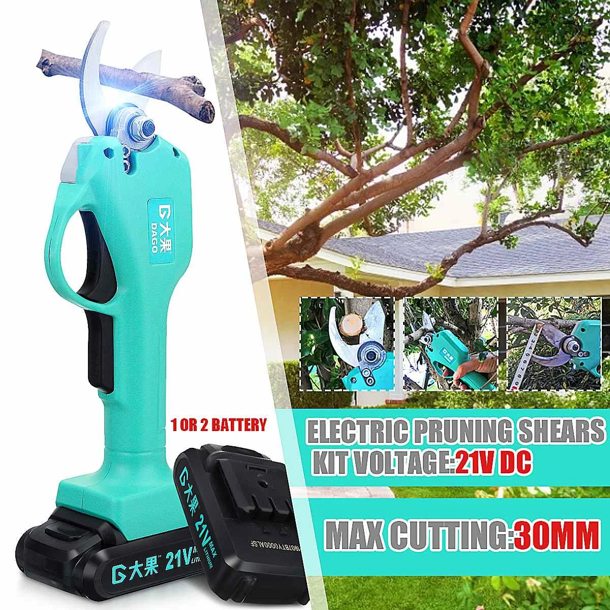 

900W Cordless Pruner Electric Pruning Shear with 1/2 Lithium-ion Battery Efficient Fruit Tree Bonsai Pruning Branches Cutter
