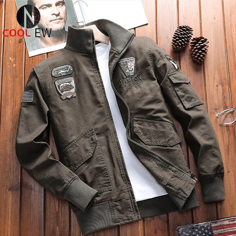 

Autumn and Winter American Stand-up Collar Military Jacket Men's Casual Washed Cotton Loose Tooling Jacket Embroidered Top
