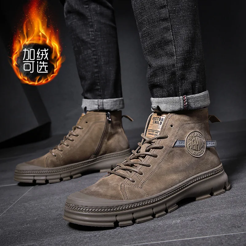Кожаная мужская обувь сезон осень-зима ботинки мартенс Мужская высокая-конец