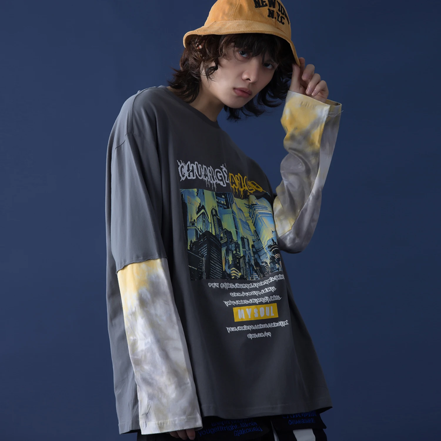 LACIBLE Винтаж вареный в стиле пэчворк с принтом Городская жизнь имитацией двух