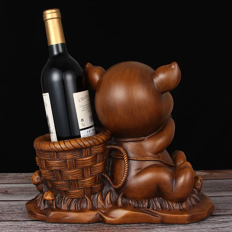 Картинка под знаком свиньи в стиле мультфильма Красная винная полка Декор для американского сада Домашнее убранство Шкаф для хранения бутылок и карандашей.