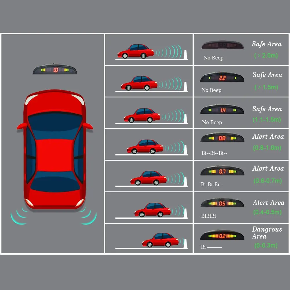 LCD Rear View Mirror Display Buzzer Alarm Front Side Wireless Connection Parking Sensor Radar Kit For 12V Cars | Автомобили и