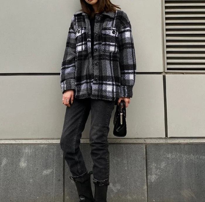 

2020 Winter Women's New Thickened Lapel Plaid Jacket