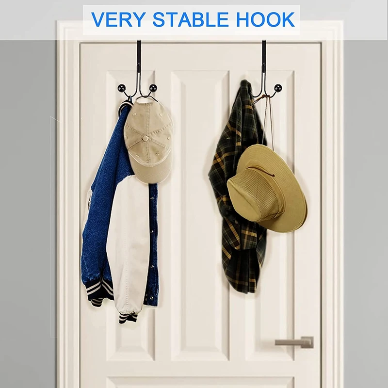 

6 Pack over the Door Hooks for Clothes, Metal over the Door Hanger 2 Hooks over Door Hooks for Hanging Coat/Bag Black
