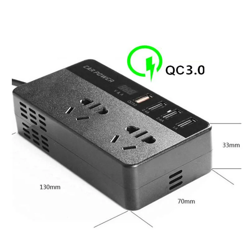

2022 New Free Shipping Multi-function Car Inverter 12V 220V 4 USB Power Converter Socket QC3.0 Cigarette Lighter Quick Charge