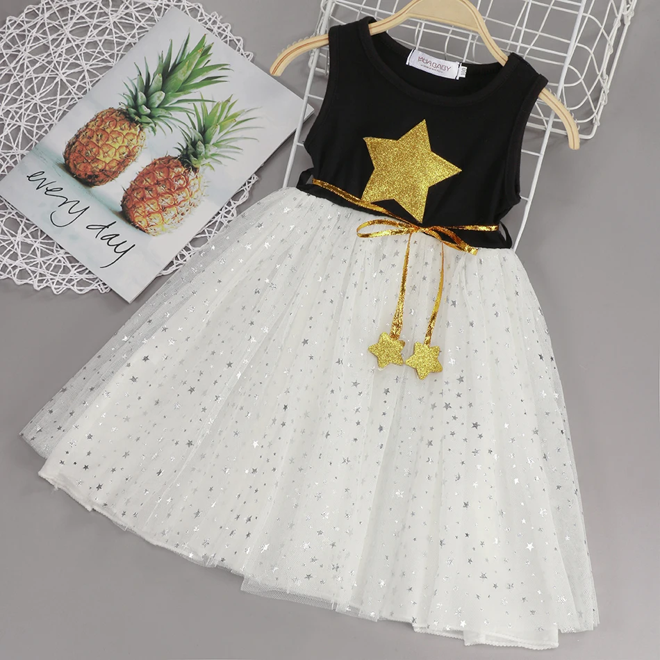 

Baby Girl Little Star Sequins Dress Summer Kids Sleeveless Frocks Children Floral Gown Child Lace Tulle Tutu 2 3 4 5 6 7 8 Yrs