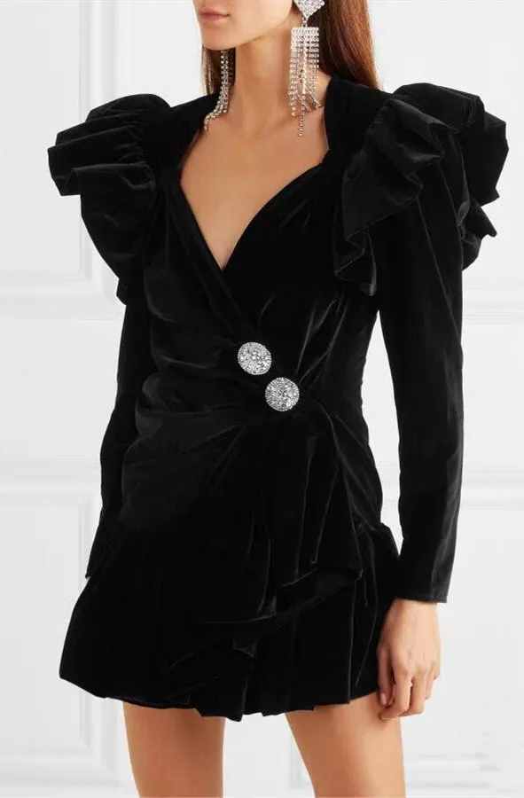 2019 осеннее и зимнее приталенное яркое бархатное женское платье с v-образным