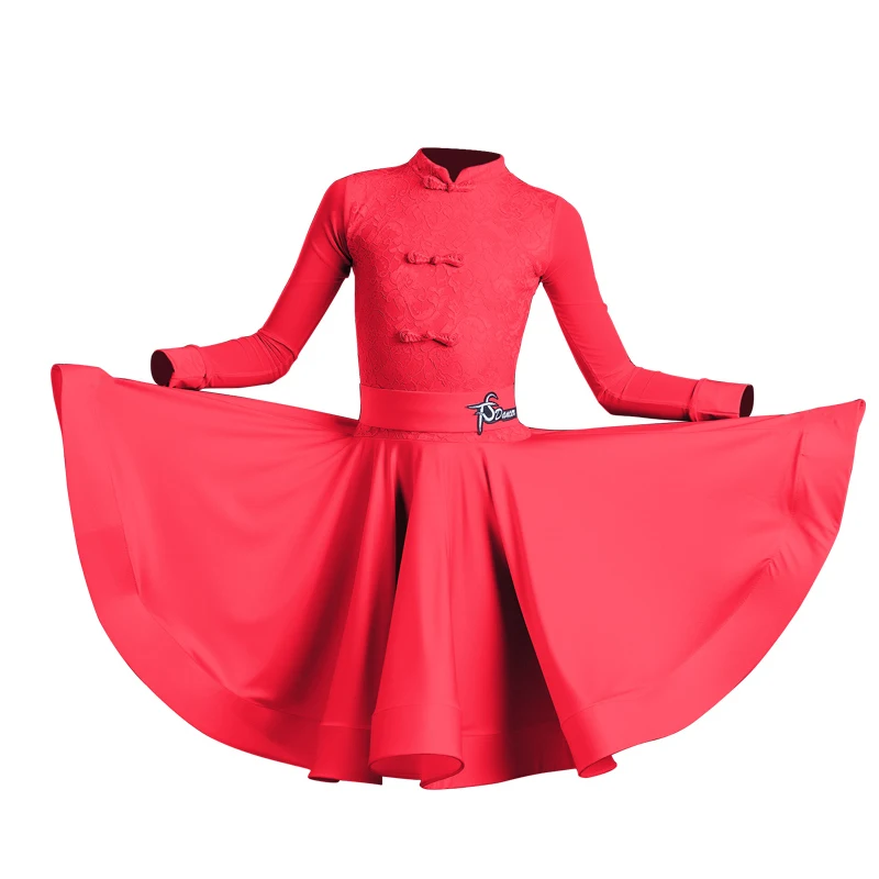 

2021 Children Latin Dance Dress Ace Chinese Style Long Sleeve Dress Chacha Samba Tango Latin Dance Competition Dress