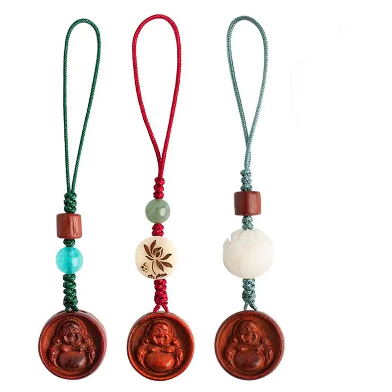 

1pc Lobular Rosewood Carving Maitreya Buddha Creative Mobile Phone Pendant Adornment Ornament for Friends Family