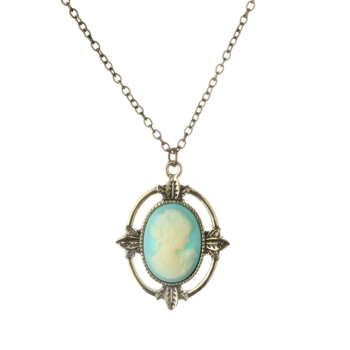 

1 Pc Retro Bronze Light Blue Cameo Pendant Necklace The Vampire Diaries Katherine Beauty Head Short Chain Necklace Female Gift