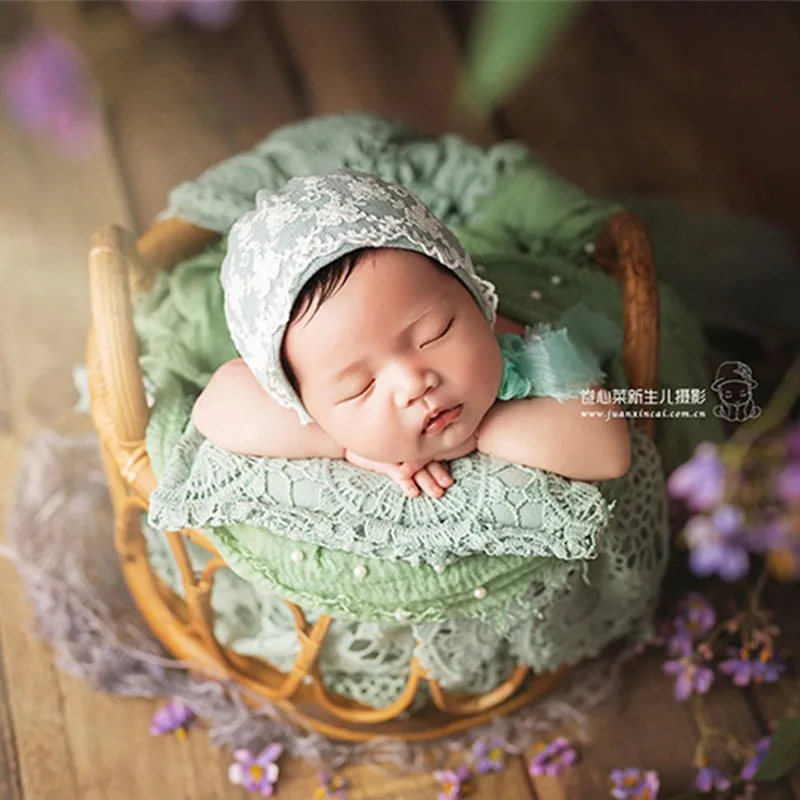 Newborn Photography Props Furniture Retro Rattan Round Basket Baby Girl Boy Posing Bed Background Photographic Woven Frame