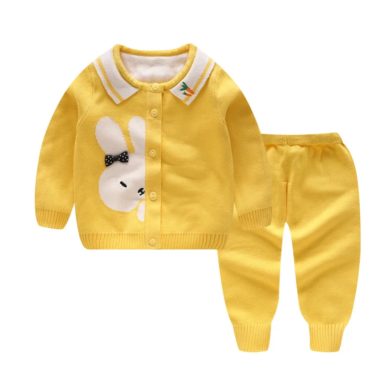 9130 yellow rabbit Комплект из 2 предметов, Детский кардиган, Детский свитер, комплект, маленький Хлопковый вязаный свитер, пуловер свитер для мальчиков+ штаны, костюм комплект одежды для новорожденных - Цвет: 9130 yellow rabbit