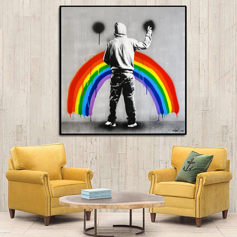 

Graffiti Bansky Art Rainbow Abstract Poster Canvas Painting Oil Painting Poster Modern Wall Art Picture in Livingroom Home Decor