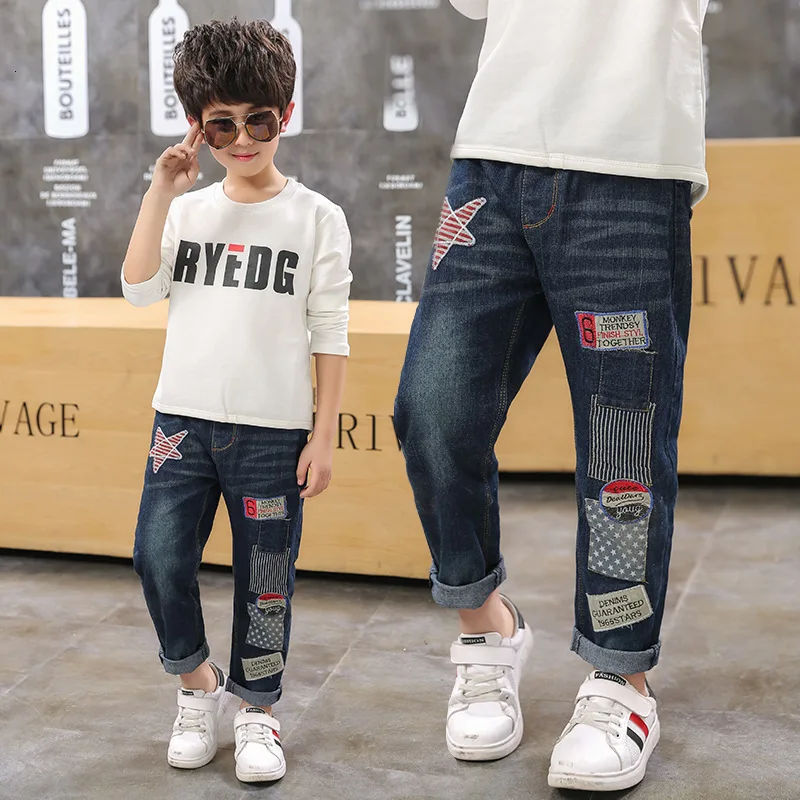 Весенне-осенние штаны для больших мальчиков джинсы с пятиконечной звездой