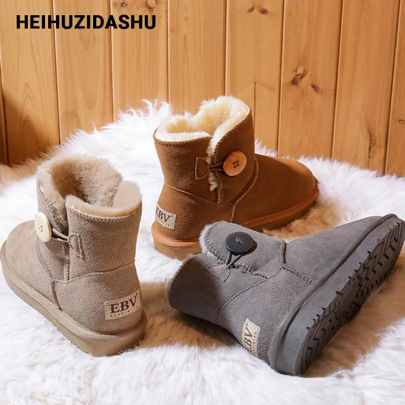 Женские зимние ботинки из матовой кожи Нескользящие Теплые ботильоны с плюшевой