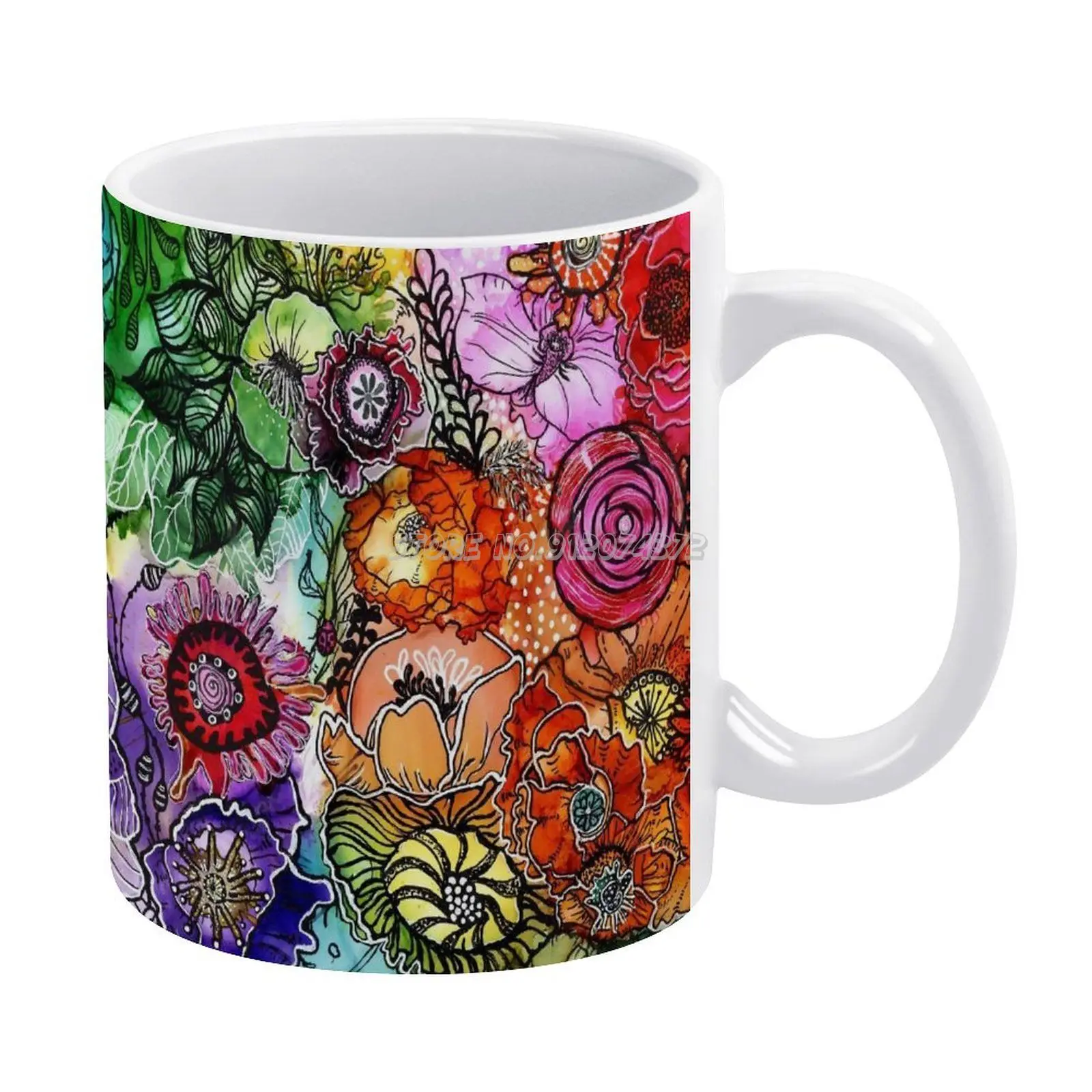 

Кружки для кофе с цветочным рисунком, керамическая кружка, чайная чашка, индивидуальная чашка, подарок для мам, современное искусство искус...