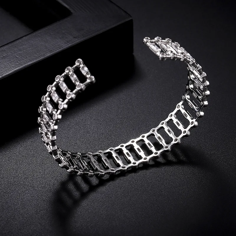 

Wide side bracelet hollow copper micro-inlaid zircon bracelet opening adjustable cross-border color accessories wholesale jewelr