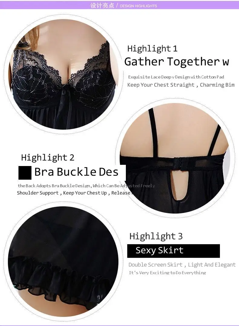 

Women's Summer Sexy Pajamas Small Chest with Chest Pad Push up Sling Sexy Seduction Nightdress Large Size Thin Hot Underwear