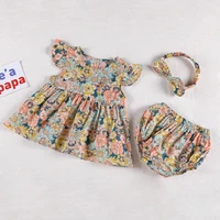 Korean Japan Style Baby Girls Clothing Sets Dress Tops  PP Shorts Summer Baby Girls Cotton Flower Short sleeve Clothes Suit