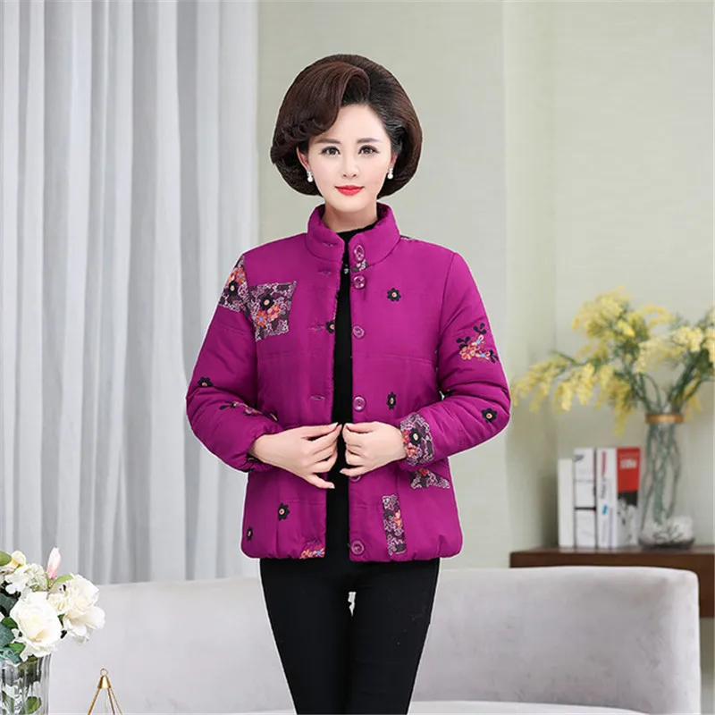 Middle-aged Cotton Coat Large Size Printed Winter Plus Velvet Thickening Keep Warm Jacket Outerwear Mother Loaded | Женская одежда