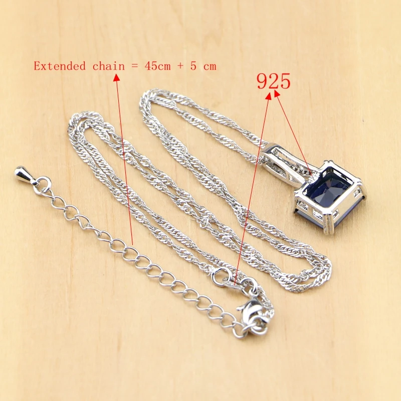 

925 Silver Party Jewelry Blue Zircon White CZ Jewelry Sets For Women Earrings/Pendant/Necklace/Rings/Bracelet