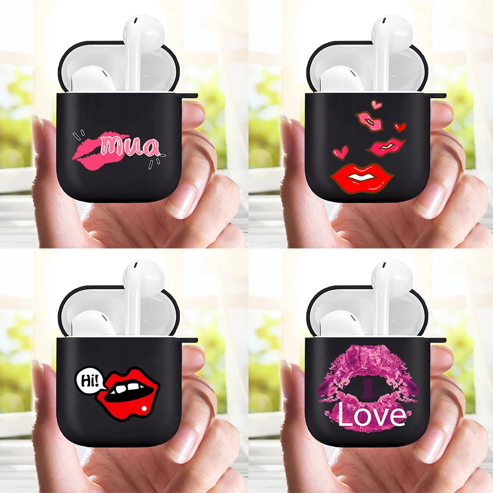 

2021 Silicone for Airpods 1/2 Earphone Fashion Hand Painted Lipstick Lip Print Fundas Airpods Case Air Pods Charging Box Bags