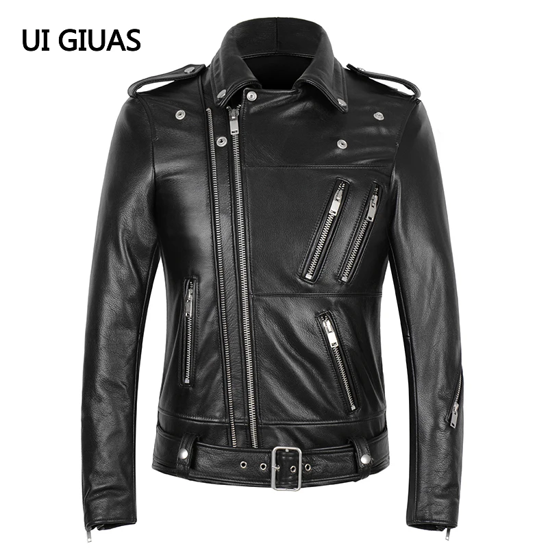 

Korean Version Multi Zipper Men's Genuine Leather Jacket Natural Cowhide Sheepskin Coat oblique zipper Slim Motorcycle Clothing
