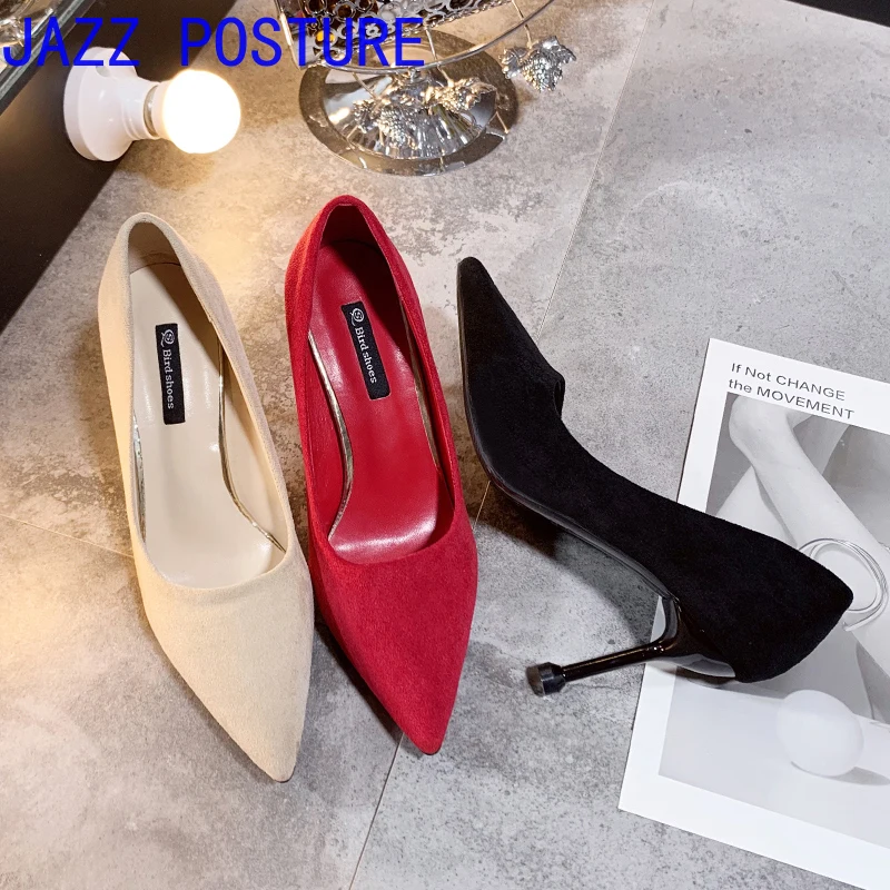 

2021 women's shoes pointed shallow mouth high heels fashion simple high high heel suede high heels boat wedding shoes q39