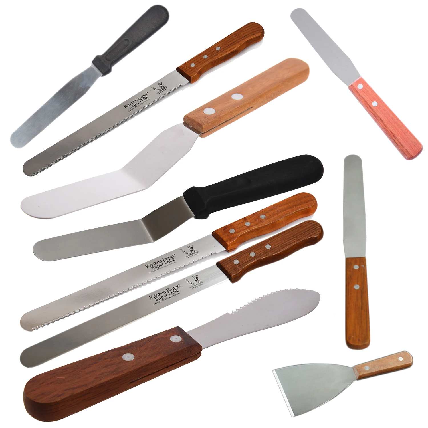 Шпатель с деревянной ручкой для сгибания сливочного масла гладкий плоский