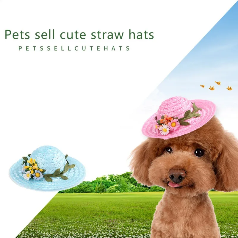 Соломенная шляпа для домашних животных плетеная от солнца в стиле ПЭТ кошек