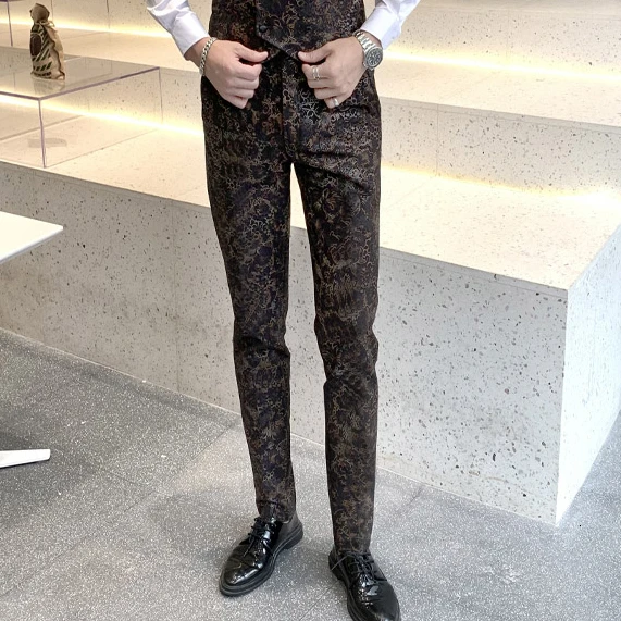 Gold Only pant Traje Hombre Estampado, свадебные костюмы, мужские бордовые костюмы из 3 предметов, Мужская одежда, жаккардовый костюм, тканевый мужской смокинг, вечерние смокинги - Цвет: Gold Only pant