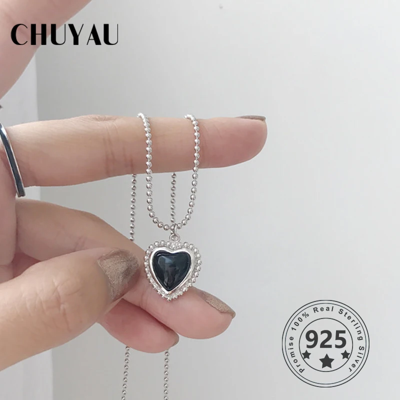 Женское винтажное ожерелье с подвеской Chuyau из черного агата сердечком