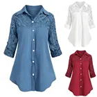 Женская Офисная Рубашка на пуговицах, кружевная Готическая Рубашка с отложным воротником и длинным рукавом, большие размеры, 4 #