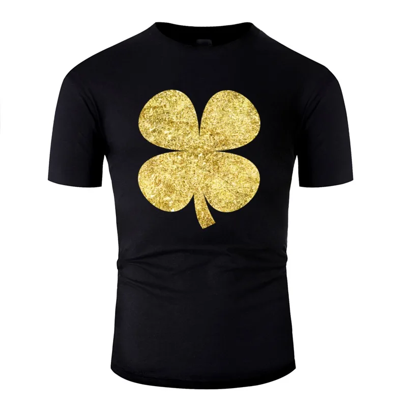 

Print Gold Glittery Clover Green Shamrock St Patricks T Shirt Men Letters Mens T Shirts Crew Neck Male