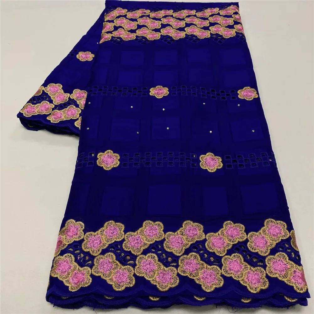 

Royal Blue African Cotton Fabric Swiss Voile Lace Cloth In Switzerland High Quality Nigerian Embroidery Material For Dress OC30