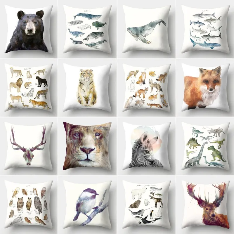 Милый чехол с изображением Льва тигра лося лисы Кита совы наволочки животными