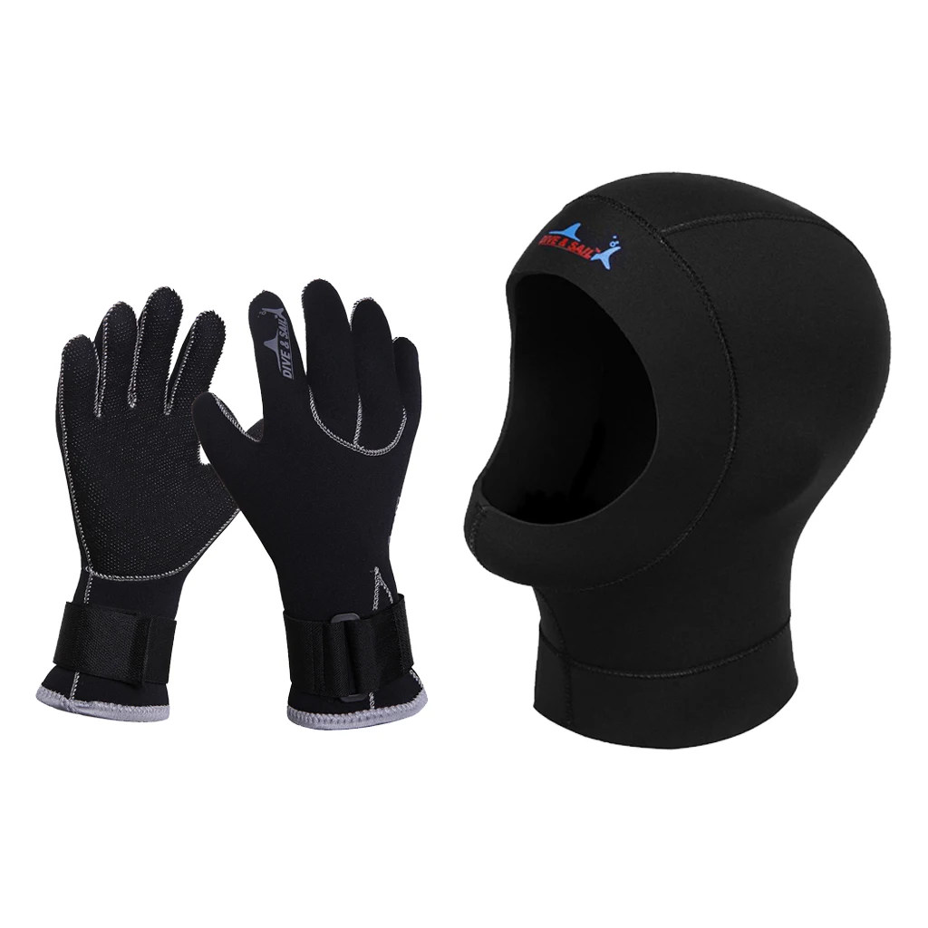 

3mm Neoprene Gloves W/ Adjustable Waist Strap & Diving Wetsuit Hoop Cap Mask