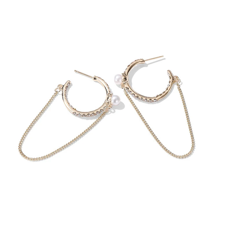 

Vintage Geometric Round Pearl Chain Drop Earrings For Women Trendy Jewelry Tassel Female Wedding Brincos 2020 Statement Earring